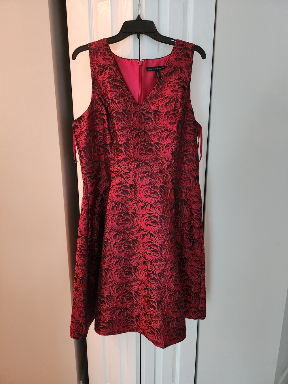 White House Black Market Red & Black Floral Jacquard Midi Dress